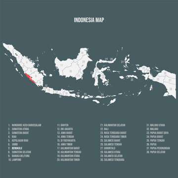 Indonesia Map with 38 Provinces - Bengkulu