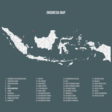 Indonesia Map with 38 Provinces - Kepulauan Riau