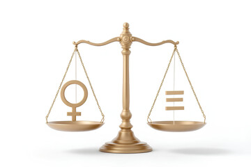 Elegant golden scales showcasing the concept of gender equality and women's empowerment for International Women's Day celebration on a clean white background