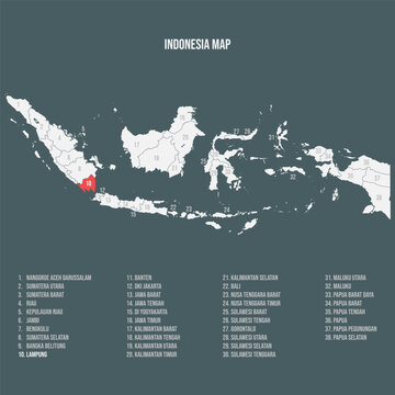 Indonesia Map with 38 Provinces - Lampung