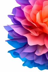 Naklejka premium Vibrant flower blossom closeup with multicolored petals isolated on white. Decoration background for beauty or cosmetic products