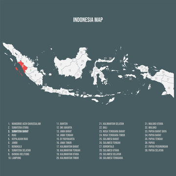 Indonesia Map with 38 Provinces - Sumatera Barat