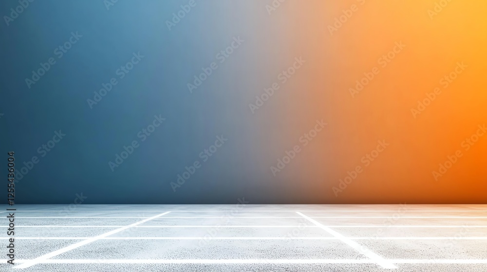 Poster minimalist empty space with gradient wall background, showcasing vibrant colors and clean lines.