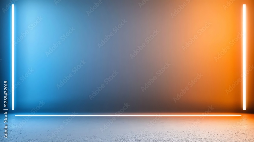 Poster modern abstract background with blue and orange neon lighting, creating a vibrant and dynamic atmosp