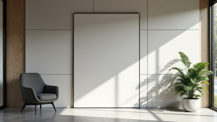 Modern office space with large white acoustic panels and natural light streaming through a window.