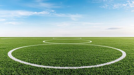 Obraz premium Freshly Marked Soccer Field Under Clear Blue Sky with Green Grass Surface