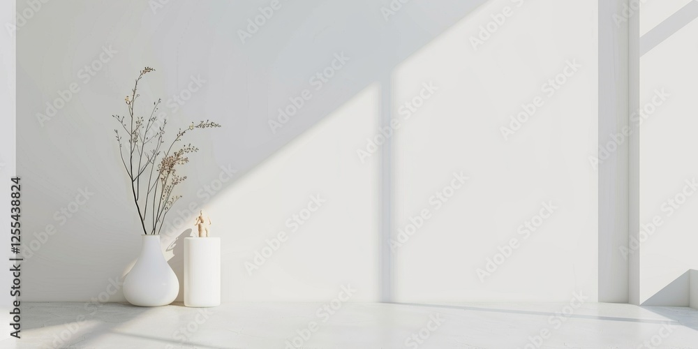 Poster An abstract minimalist design with a stark white background, Minimalist elements arranged in a balanced and serene layout, Modern minimalist style