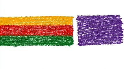 Colorful Drawing of Flag with Red, Green, Yellow Stripes and Purple Block