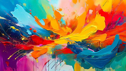 Colorful paint-splattered canvas
