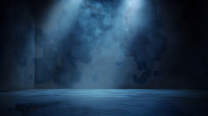 Dramatic Stage Setting with Blue Hue Lighting and Smoke Effects
