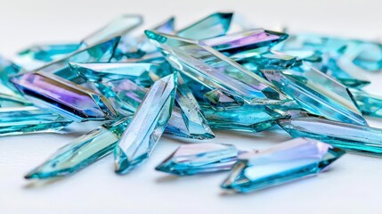 Colorful Glass Crystals with Blue and Purple Hues on a Light Background