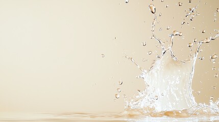 Refreshing splash of water isolated on beige background, capturing movement and clear liquid dynamics.