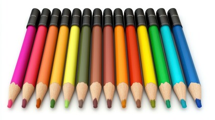 Naklejka premium Colorful Collection of Wooden Pencils Arranged in a Row