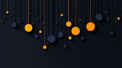 Abstract Background with Hanging Circles in Orange and Blue on a Dark Surface