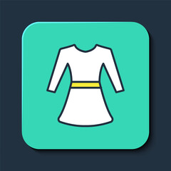 Filled outline Woman dress icon isolated on blue background. Clothes sign. Turquoise square button. Vector
