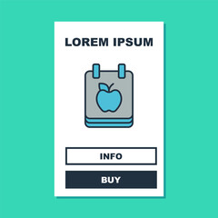 Filled outline Diet plan icon isolated on isolated on turquoise background. Concept of fitness marathon, proper nutrition, healthy food, beautiful body, vegetables, slimming. Vector