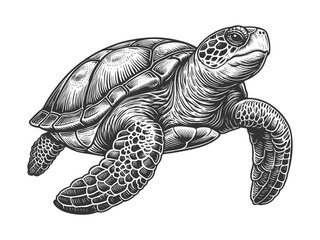 Sea Turtle engraving sketch vector illustration