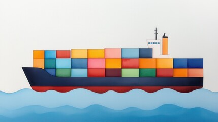 Shipping container vessel transporting colorful cargo across open water nautical environment side view maritime industry