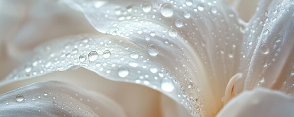 Close-up of white flower petals with dew drops