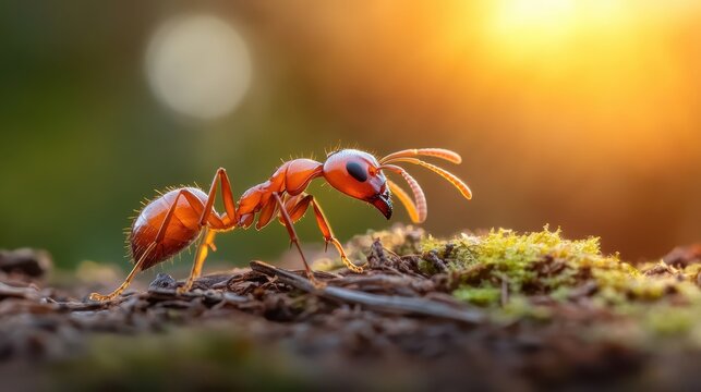 Close-up macro photography of an ant beautifully captures its physical features and vibrant colors, reflecting the astonishing elegance found in nature's smallest beings.