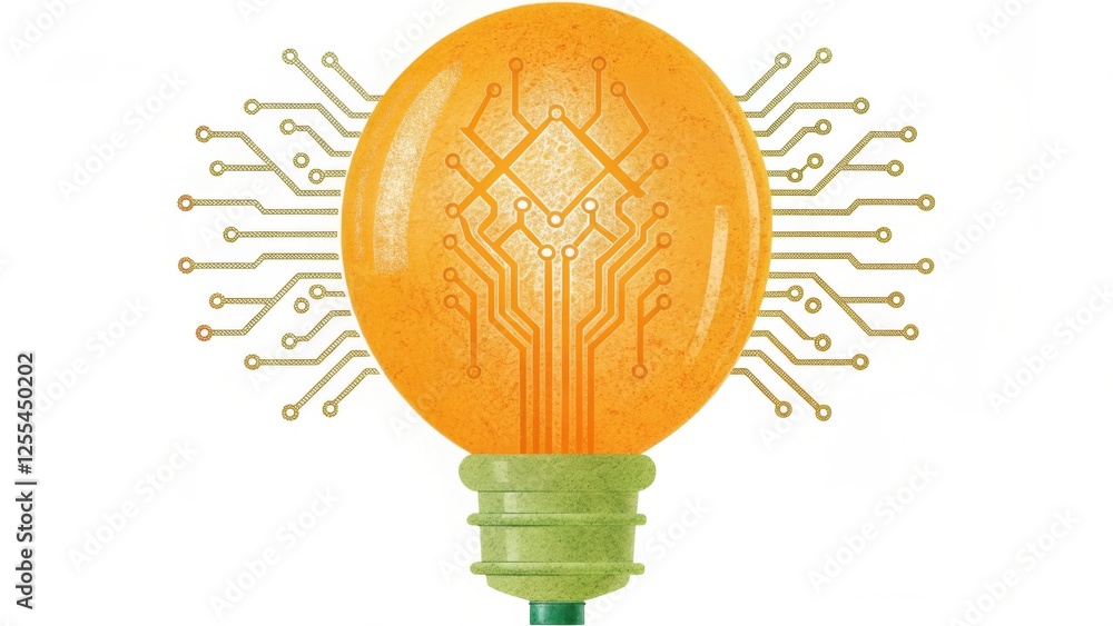 Poster a light bulb with a circuit pattern symbolizes innovation and technology, merging traditional design