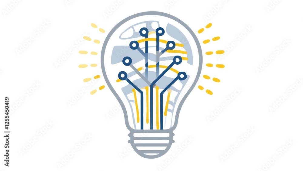 Poster a light bulb graphic symbolizes innovation and technology, featuring circuit-like patterns to repres