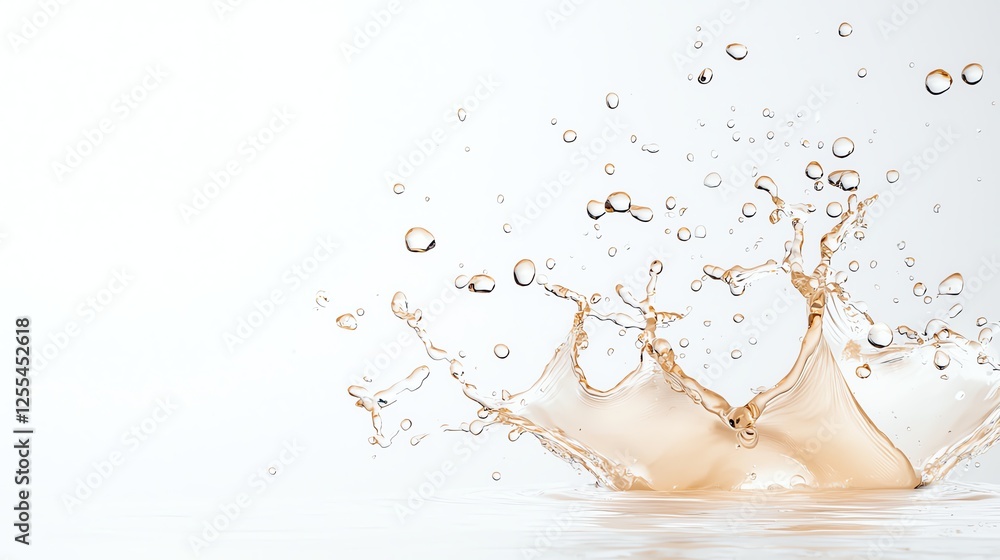 Poster splash of liquid on a white background, capturing motion and elegance in a refreshing display of flu