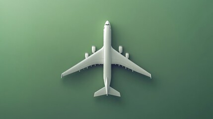 White Airplane Top View on Green Background