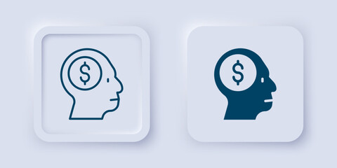 Filled and outline Business man planning mind icon isolated on grey background. Head with dollar. Idea to earn money. Business investment growth. Square button. Vector