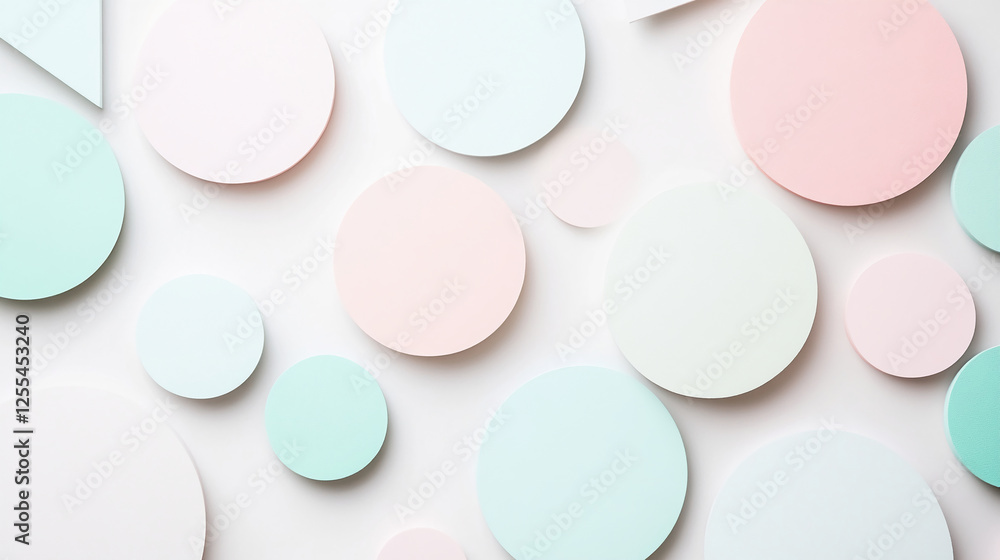 Poster soft pastel-colored geometric circles scattered across a minimalistic background. a modern, abstract