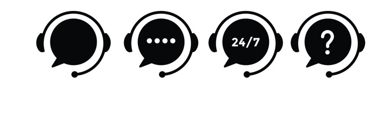 Support service. Customer support, assistance, technical support, customer service, call center, hotline, operator, staff, agent, service icon. Call center symbols. Service concept symbols
