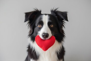 Fototapeta premium Border Collie Holding Red Heart
