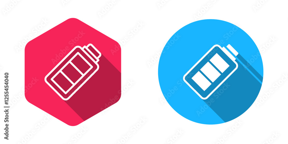 Poster filled and outline battery charge level indicator icon isolated with long shadow background. vector