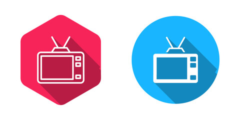 Filled and outline Retro tv icon isolated with long shadow background. Television sign. Vector