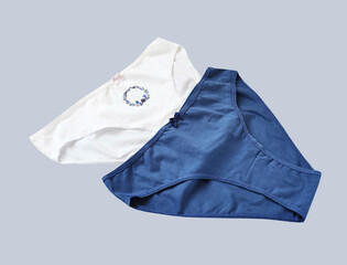 Classic women's underwear cotton slip panties on a gray background