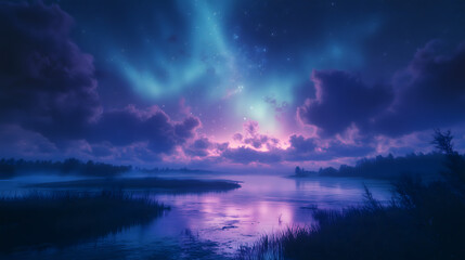 Obraz premium Beautiful Aurora over Tranquil Water