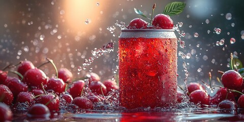 Refreshing Cherry Soda Splash: A vibrant summer beverage photography