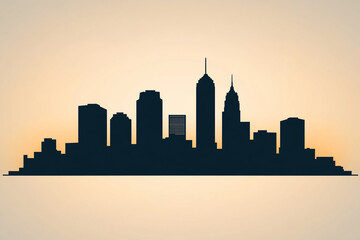 Naklejka premium City skyline silhouette with tall buildings and skyscrapers against a soft gradient background, symbolizing urban life, growth, and development.