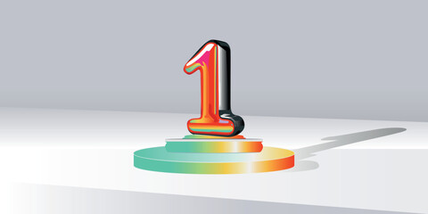 the numbers one,1 above the full color 3D podium