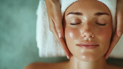 A serene image of a woman receiving a facial treatment, emphasizing relaxation and self-care in a calm spa environment, highlighting the importance of wellness and rejuvenation.