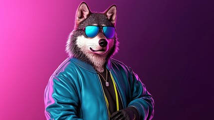 Stylish Wolf Character in Sunglasses Posing with Confidence