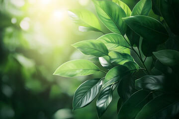 Fototapeta premium Vibrant Green Leaves in Sunlight