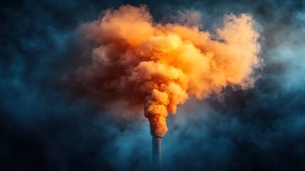 An imaginative depiction of a chimney's plume creating smoky patterns against a turbulent sky, symbolizing industry&rsquo;s artistic side and environmental consciousness.