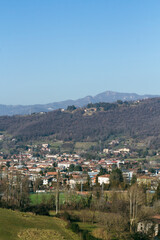 Obraz premium Mountain and city landscape of Bergamo, Italy