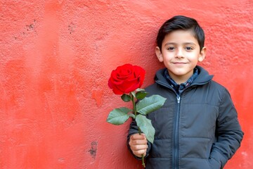 Commercial marketing artwork. Valentine's day greeting from man or for man: extraordinary noticeable image of loving latin teenager boy. Love confession. Charming relationship moment.