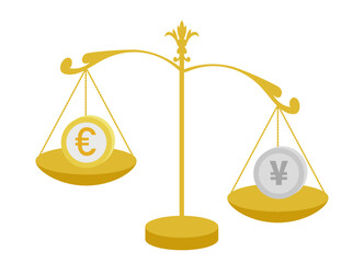 ユーロと日本の円の為替相場でユーロ安円高のイメージのイラスト