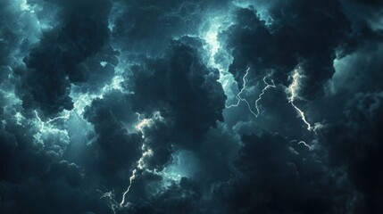 Fototapeta premium Dramatic Stormy Sky with Lightning Strikes and Ominous Dark Clouds