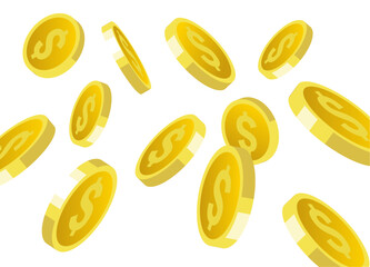 降り注ぐコインの形のアメリカドルのイメージのイラスト