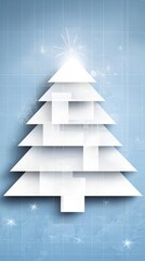 Geometric White Christmas Tree on Blue Textured Background