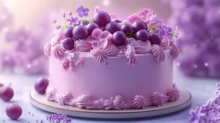 Delectable Lilac-Topped Creamy Cake with Pink Lilac Decoration